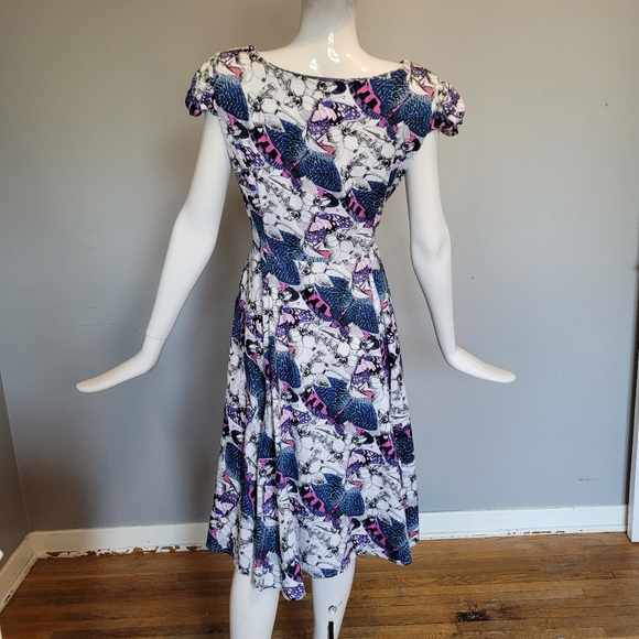 Hearts and Roses Retro Butterfly Print Midi, VGUC, Size XL - Picture 3 of 9